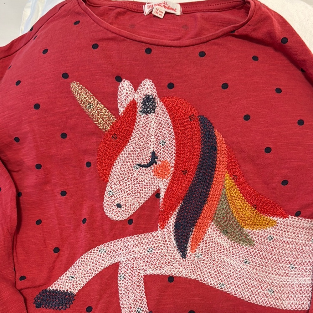 Red Long Sleeve Tee with Unicorn Graphic